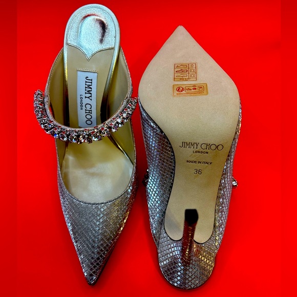 JIMMY CHOO Bing 100 Metallic Mules With Crystal Strap. Size 6 brand new - Picture 4 of 4